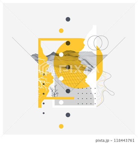 Abstract art wireframe background. Modern science or technology art elements. Surface illustration. Hand made vector. 118443761