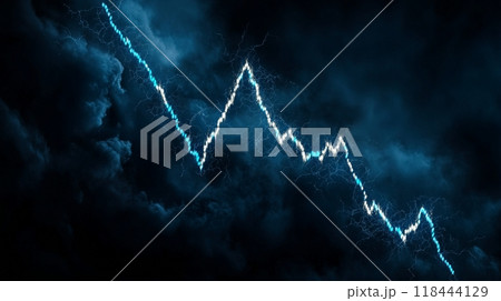 株式市場の暴落:稲妻のように下落するグラフ 株式市場の暴落:稲妻のように下落するグラフ 118444129