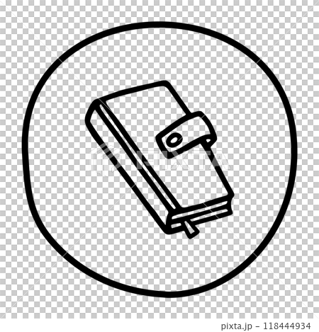 Doodle book or notebook icon with bookmark, handdrawn with pen Doodle book or notebook icon with bookmark, handdrawn with pen 118444934