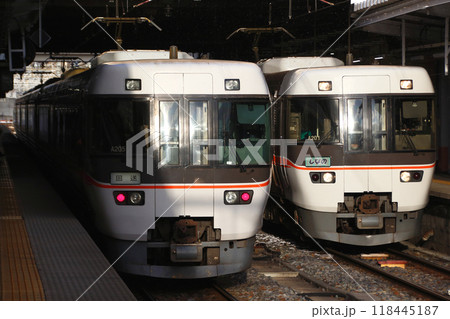 長野駅に停車中の特急ワイドビューしなの号（383系電車：名古屋行） 118445187