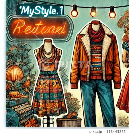 ファション　モデル　マネキン　アパレル　カジュアル　アメリカン　ヒッピー　年代　時代　イラスト 118445235