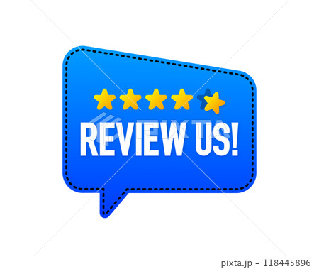 Review Us. Feedback concept. Review and rate us stars. User evaluates quality. Vector Illustration. Review Us. Feedback concept. Review and rate us stars. User evaluates quality. Vector Illustration. 118445896