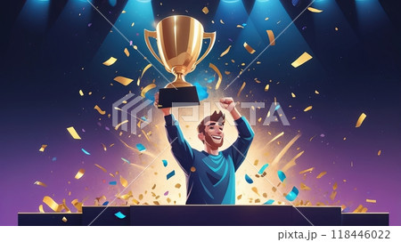 composite image of happy businessman holding trophy 118446022
