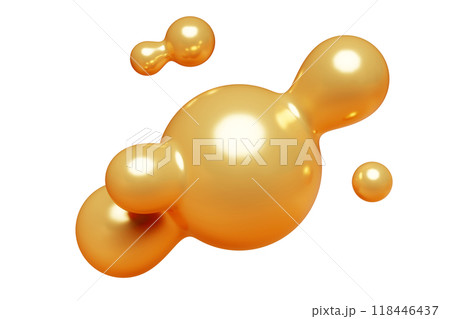 Golden abstract liquid metaball shape. 3d render illustration of fluid soft bubble blob. Organic gold decorative sphere geometric form. Morphing ball aqua drop or molecule. Flow particles. Golden abstract liquid metaball shape. 3d render illustration of fluid soft bubble blob. Organic gold decorative sphere geometric form. Morphing ball aqua drop or molecule. Flow particles. 118446437