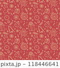 seamless pattern of pink Christmas symbols on a red background 118446641