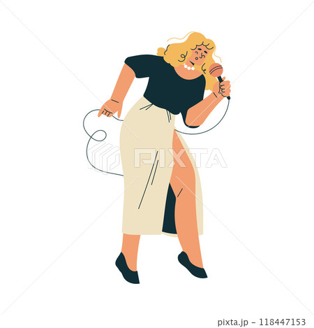 Woman Musician on Stage at Summer Open-air Musical Festival Vector Illustration 118447153