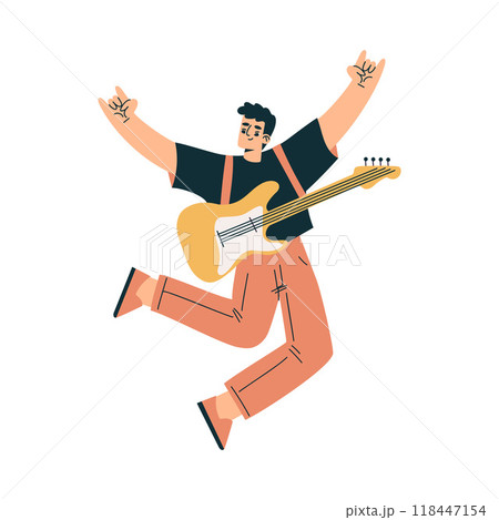 Musician on Stage at Summer Open-air Musical Festival Vector Illustration 118447154