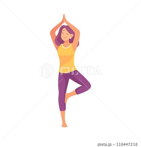 Woman Doing Yoga Standing in Asana Vector Illustration 118447218