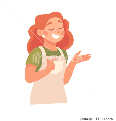 Woman Character Talking to Somebody with Gesture Vector Illustration Woman Character Talking to Somebody with Gesture Vector Illustration 118447220
