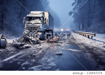 Car accident on the road in winter. 118447274