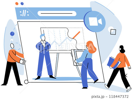 Online video meeting. Vector illustration. Social media platforms facilitate virtual meetings and digital engagements Teleconferences and video calls provide virtual space for productive meetings Online video meeting. Vector illustration. Social media platforms facilitate virtual meetings and digital engagements Teleconferences and video calls provide virtual space for productive meetings 118447372