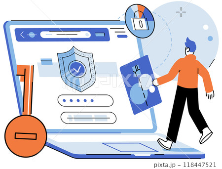 User authorization. Vector illustration. The user authorization metaphor compares process to granting permission Passwords are used for user authentication and provide additional layer security 118447521