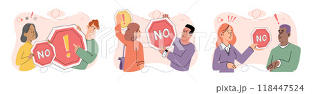 Refuse vector illustration. The refuse concept delves into complexities act saying no and setting limits Serious situations often require open communication and willingness to address disagreements Refuse vector illustration. The refuse concept delves into complexities act saying no and setting limits Serious situations often require open communication and willingness to address disagreements 118447524