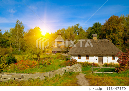 Picturesque autumn landscape in the open-air ethnographic museum. Ukraine Picturesque autumn landscape in the open-air ethnographic museum. Ukraine 118447570