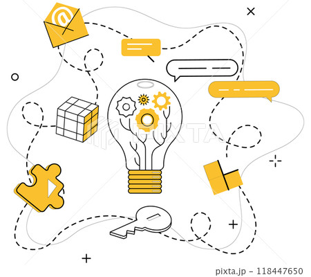 Innovative ideas vector illustration. Discovery transforms into opportunities in crucible innovative thinking Progress flourishes where intelligence and innovative ideas intersect Innovative ideas 118447650