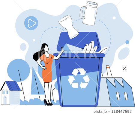 Waste recycling. Vector illustration. Waste recycling is tangible way to contribute to fight against climate change Recyclable materials should be separated from garbage to maximize resource recovery 118447693