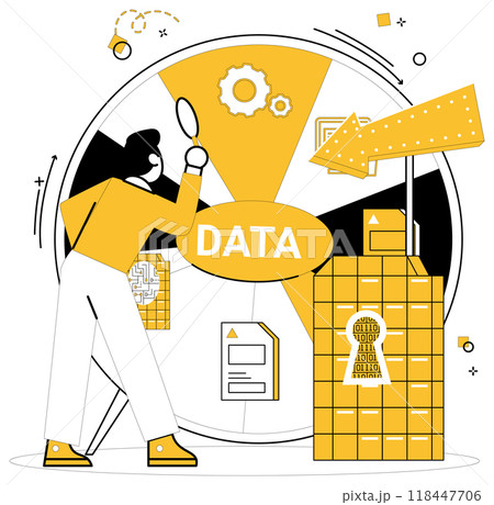Data analytics vector illustration. Data analytics metaphorically acts as alchemist, turning data into golden insights Financial analysts wield magic wand analytics, unraveling mysteries data 118447706