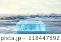 A clear ice podium set against a cold ocean landscape, suitable for winter or Arctic-themed presentations 118447892
