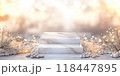 A white stone staircase podium surrounded by shimmering bokeh lights, ideal for festive or luxury product showcases 118447895