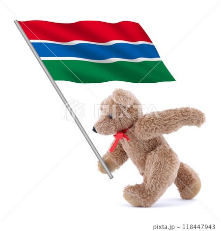 Gambia flag being carried by a cute teddy bear Gambia flag being carried by a cute teddy bear 118447943