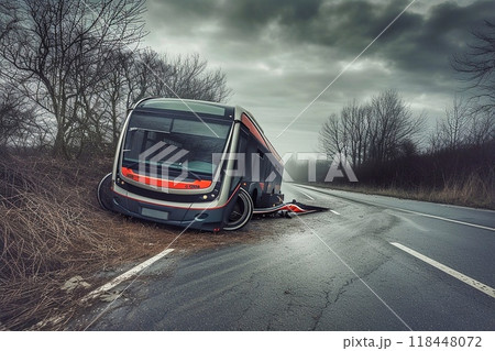 Accidents of an abandoned bus on the road 118448072