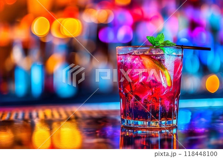 Cocktail with ice and lime 118448100