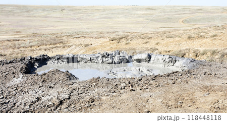 photo of a mud volcano eruption, landscape photography 118448118