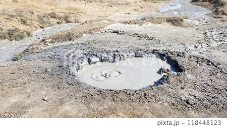photo of a mud volcano eruption, landscape photography photo of a mud volcano eruption, landscape photography 118448123