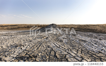 photo of a mud volcano eruption, landscape photography 118448133