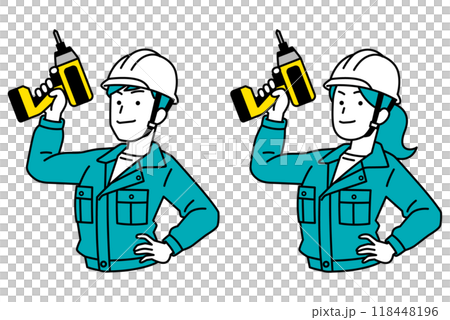 Set of male and female workers holding impact drivers 118448196