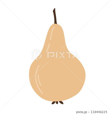Minimalist vector illustration of a light yellow pear with a brown stem, ideal for food-related projects, fall-themed designs, or fruit illustrations, for kitchen or eco-friendly product branding 118448225