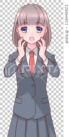 驚訝的高中女孩穿著制服,手放在臉頰上 驚訝的高中女孩穿著制服,手放在臉頰上 118448923