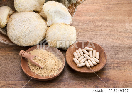 Natural Supplements with Lion's Mane Mushrooms Natural Supplements with Lion's Mane Mushrooms 118449597