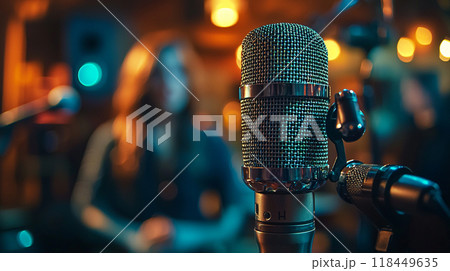 Vintage Microphone in Dimly Lit Studio 118449635