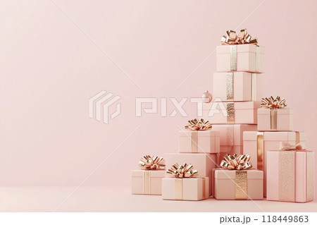 Boxing day, Pink and Gold Gift Boxes. Elegant Gift Stack 118449863