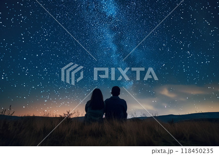 Stargazing Couple Under the Night Sky 118450235