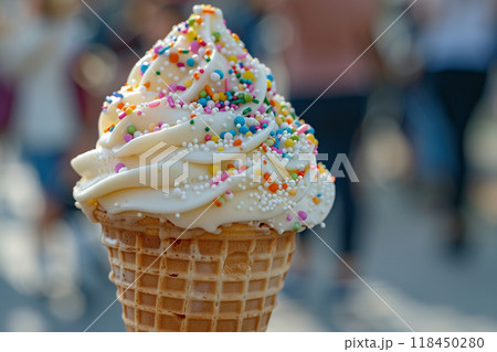 Colorful Ice Cream Cone Close-up 118450280