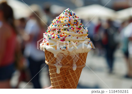 Delicious Ice Cream Cone with Sprinkles 118450281
