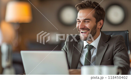 Cheerful Businessman Using Laptop 118450402