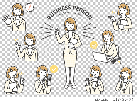 女性会社員の表情や仕草のイラストセット 女性会社員の表情や仕草のイラストセット 118450474