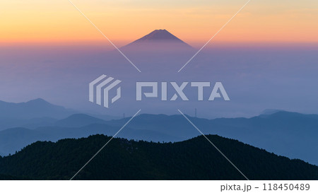 夏の富士山と朝焼けと大雲海（金峰山より） 118450489