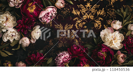 Luxurious Floral and Gold Pattern Wallpaper 118450536