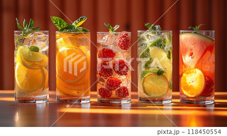 Colorful Array of Fruit-Infused Drinks 118450554