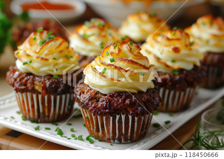Savory Meatloaf Cupcakes with Mashed Potato Icing 118450666