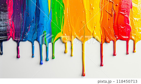 Colorful Paint Drips on White Background 118450713