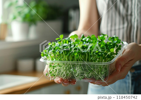 Fresh Green Sprouts in Hands 118450742