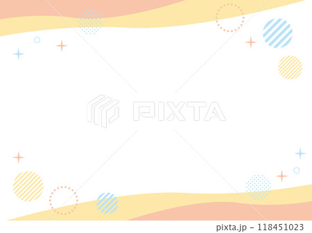 幾何学　フレーム　オレンジ　黄色　水色　波と水玉	 118451023