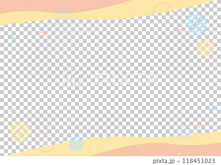 幾何学　フレーム　オレンジ　黄色　水色　波と水玉	 118451023