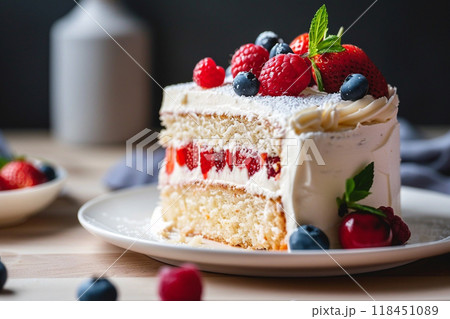Delicious Berry Layer Cake on Table 118451089