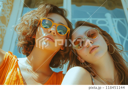 Stylish Friends Enjoying Summer Vibes 118451144